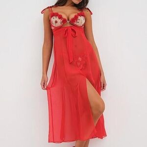 NWOT For Love And Lemons Berry Red Anika Midi Slip Dress